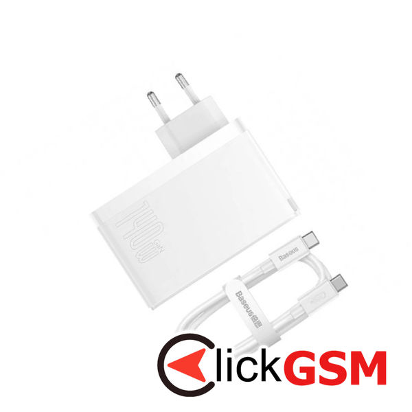 Baseus - Wall Charger GaN5 Pro (CCGP100202) - Fast Charge, 2xType-C, USB, 140W, with Cable Type-C to Type-C, 240W, 1m - White