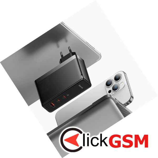 Baseus - Wall Charger GaN5 Pro (CCGP100202) - Fast Charge, 2xType-C, USB, 140W, with Cable Type-C to Type-C, 240W, 1m - White