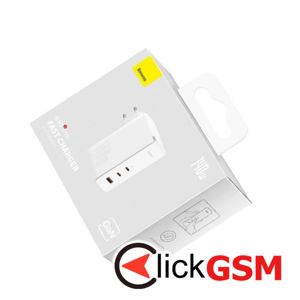 Baseus - Wall Charger GaN5 Pro (CCGP100202) - Fast Charge, 2xType-C, USB, 140W, with Cable Type-C to Type-C, 240W, 1m - White