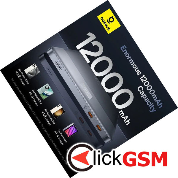 Baseus - Power Bank Blade (P10063801S13-00) - 2x Type-C, 65W, 12000mAh, Digital Display, with Cable USB-C - Silver