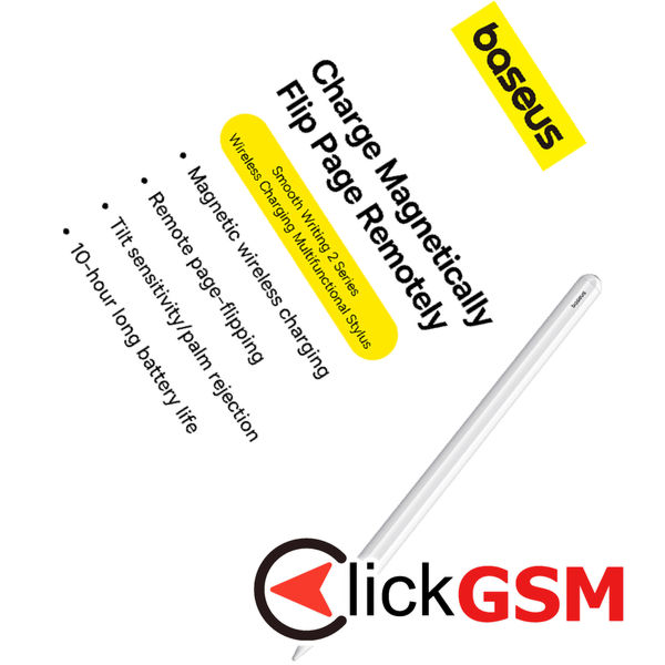 Baseus - Stylus Pen Smooth Writing 2 Series (P80015807213-00) - Active Wireless Version, Capacitive, LED Battery Level - White