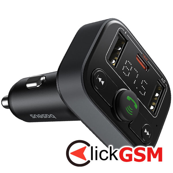 Baseus - FM Modulator and Car Charger S-09 Lite (C10762300113-00) - Bluetooth 5.0, USB, USB-C, Display, PD18W - Cluster Black