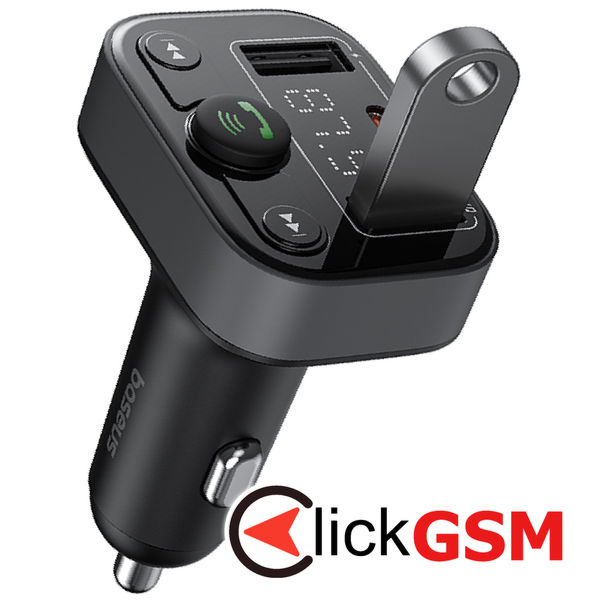 Baseus - FM Modulator and Car Charger S-09 Lite (C10762300113-00) - Bluetooth 5.0, USB, USB-C, Display, PD18W - Cluster Black