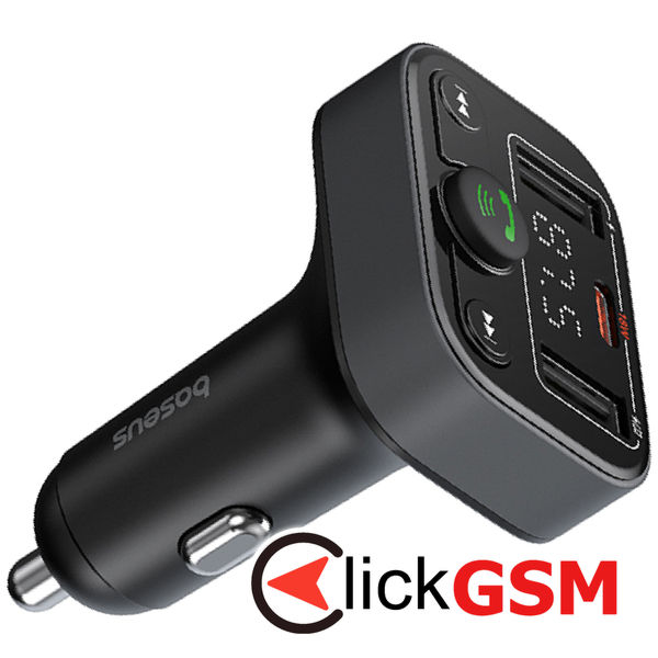 Baseus - FM Modulator and Car Charger S-09 Lite (C10762300113-00) - Bluetooth 5.0, USB, USB-C, Display, PD18W - Cluster Black