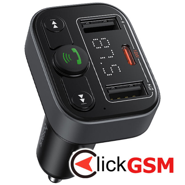 Baseus - FM Modulator and Car Charger S-09 Lite (C10762300113-00) - Bluetooth 5.0, USB, USB-C, Display, PD18W - Cluster Black