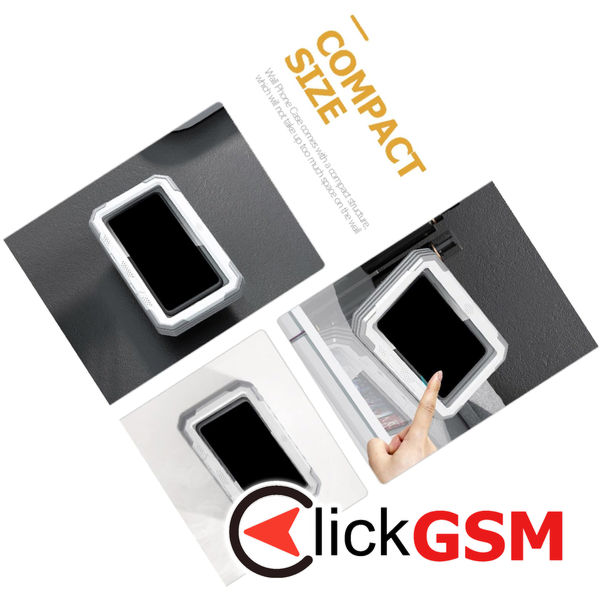 Techsuit - Phone Holder (LC-888) - Wall Box Case, Anti-Fog, with Adhesive Hooks, Waterproof - White / Gray