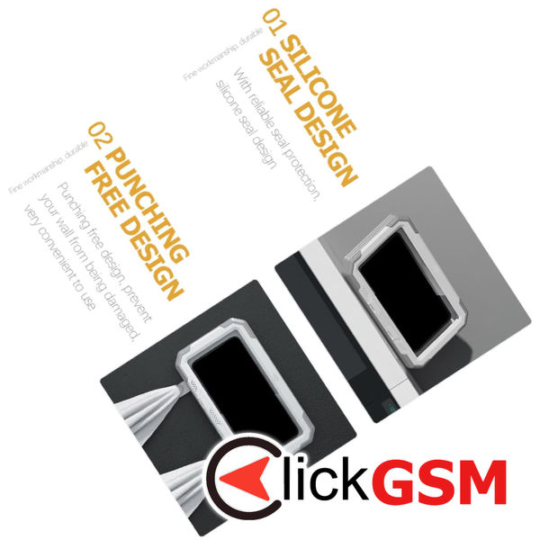 Techsuit - Phone Holder (LC-888) - Wall Box Case, Anti-Fog, with Adhesive Hooks, Waterproof - White / Gray