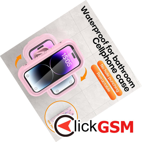 Techsuit - Phone Holder (LC-999) - Wall Box Case, Anti-Fog, Retractable, Adjustable, Waterproof, for 4-7inch Phones - Pink