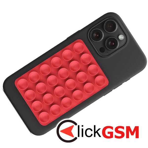 Techsuit - Phone Holder (SR-PAD) - Suction Pad for Selfies, Silicone, Adhesive Mount, Rectangular Shape - Red