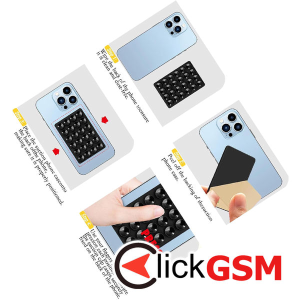 Techsuit - Phone Holder (SR-PAD) - Suction Pad for Selfies, Silicone, Adhesive Mount, Rectangular Shape - Red