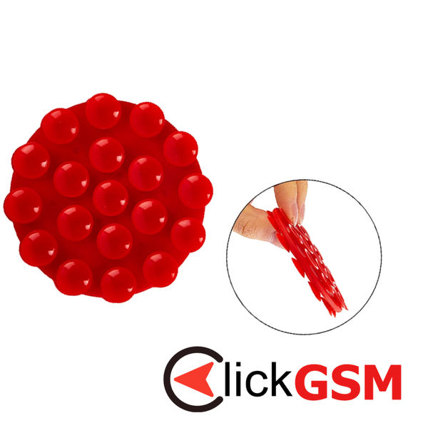 Techsuit - Phone Holder (SR-CUP) - Suction Pad for Selfies, Silicone, Adhesive Mount, Round Shape - Red