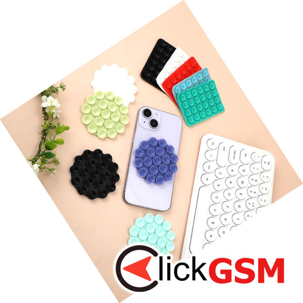 Techsuit - Phone Holder (SR-CUP) - Suction Pad for Selfies, Silicone, Adhesive Mount, Round Shape - Red