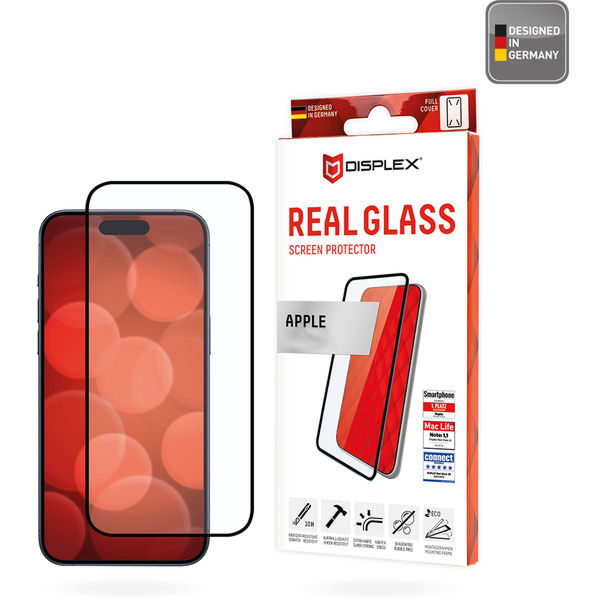 Displex - Premium Real Glass Full Cover - iPhone 16 - Black