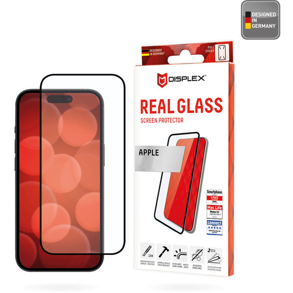 Displex - Premium Real Glass Full Cover - iPhone 16 Plus - Black