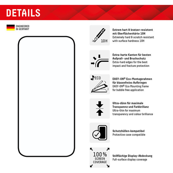 Displex - Premium Real Glass Full Cover - iPhone 16 Plus - Black