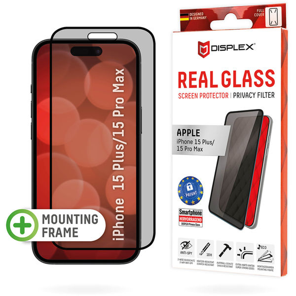 Displex - Premium Real Glass Privacy Full Cover - iPhone 16 Pro - Black