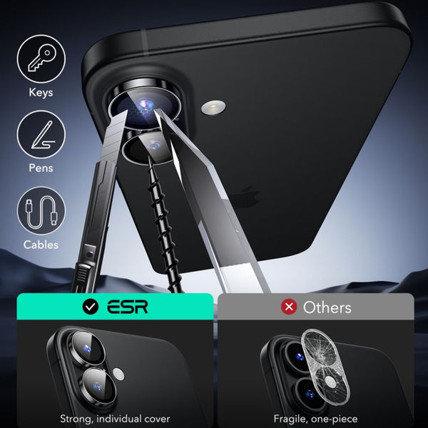 ESR - Armorite Camera Lens Protectors - iPhone 16 / iPhone 16 Plus - Black