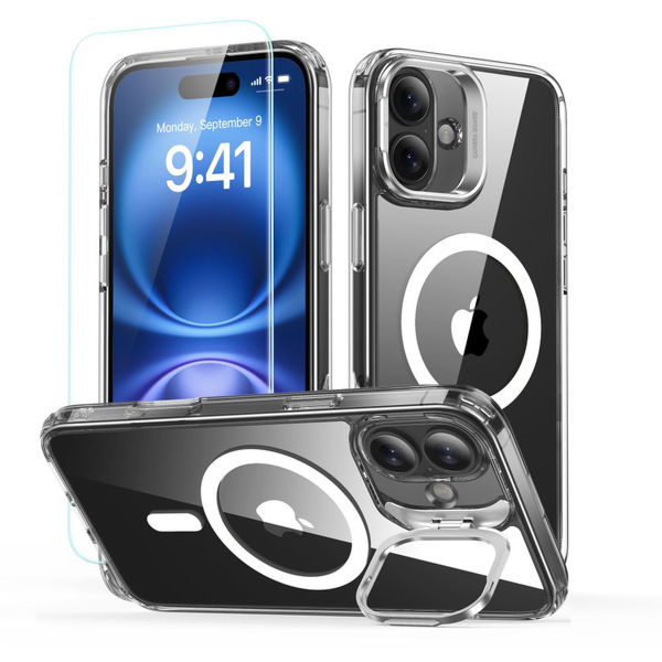 ESR - Classic Hybrid HaloLock Kickstand + Tempered Glass - iPhone 16 - Clear