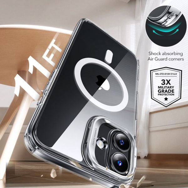 ESR - Classic Hybrid HaloLock Kickstand + Tempered Glass - iPhone 16 - Clear