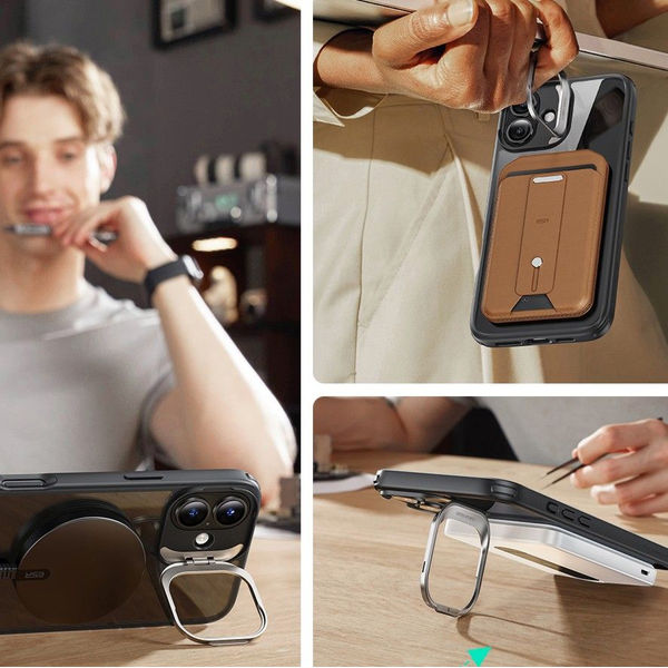 ESR - Classic Hybrid HaloLock Kickstand + Tempered Glass - iPhone 16 Plus - Clear Black