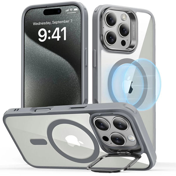 ESR - Classic Hybrid HaloLock Kickstand - iPhone 16 Pro - Grey Clear
