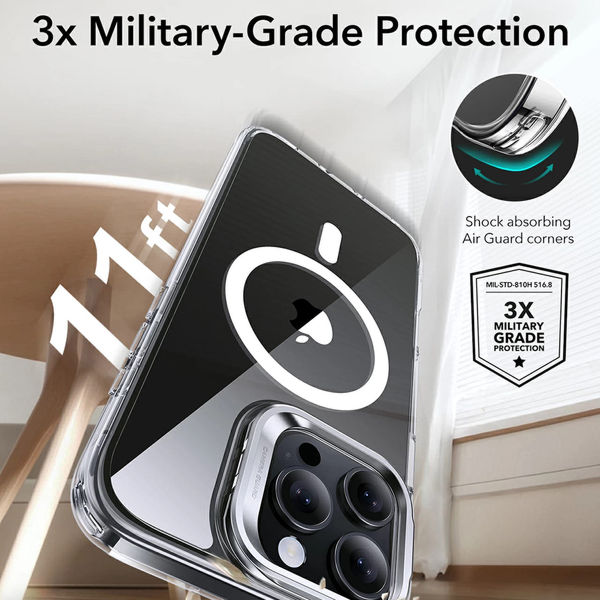 ESR - Classic Hybrid HaloLock Kickstand - iPhone 16 Pro - Grey Clear