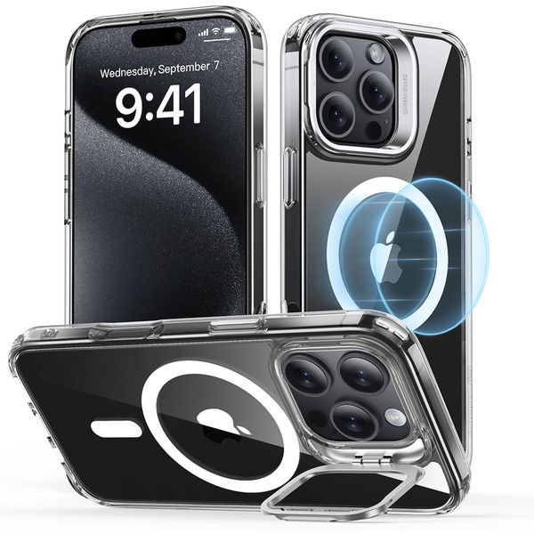 ESR - Classic Hybrid HaloLock Kickstand - iPhone 16 Pro - Grey Clear