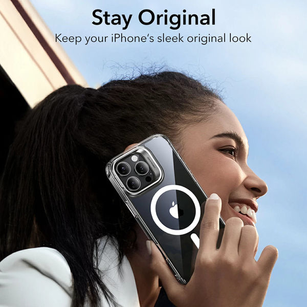 ESR - Classic Hybrid HaloLock Kickstand - iPhone 16 Pro - Grey Clear