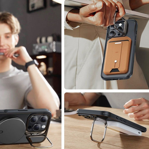 ESR - Classic Hybrid HaloLock Kickstand + Tempered Glass - iPhone 16 Pro - Frosted Black