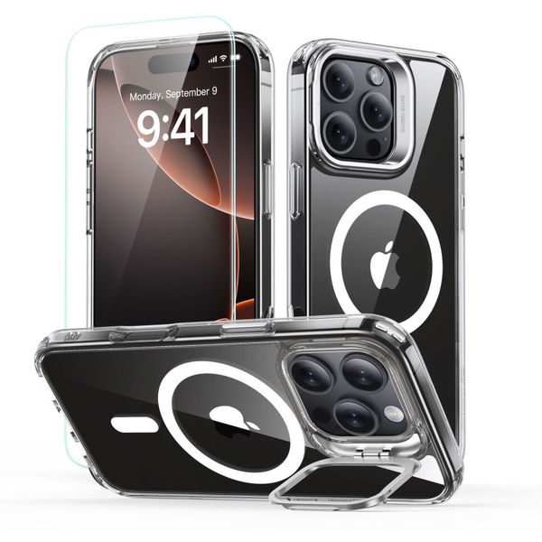 ESR - Classic Hybrid HaloLock Kickstand + Tempered Glass - iPhone 16 Pro Max - Clear