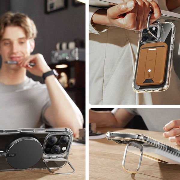 ESR - Classic Hybrid HaloLock Kickstand + Tempered Glass - iPhone 16 Pro Max - Clear