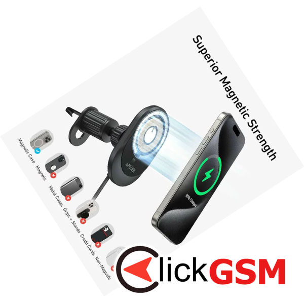 Anker - Car Holder with Wireless Charging MagGo (B2932G11) - Magnetic Grip for Air Vent, 360° Rotation, Type-C, 15W - Black