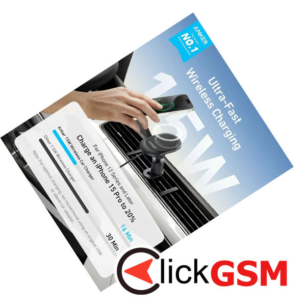 Anker - Car Holder with Wireless Charging MagGo (B2932G11) - Magnetic Grip for Air Vent, 360° Rotation, Type-C, 15W - Black