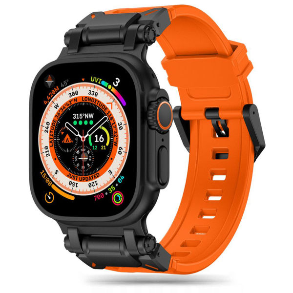 Techsuit - Watchband (W064) - Apple Watch 1/2/3/4/5/6/7/8/9/10/SE/SE 2/Ultra/Ultra 2 (42/44/45/46/49mm) - Titanium Black Orange