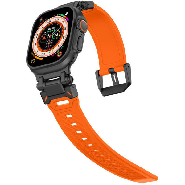 Techsuit - Watchband (W064) - Apple Watch 1/2/3/4/5/6/7/8/9/10/SE/SE 2/Ultra/Ultra 2 (42/44/45/46/49mm) - Titanium Black Orange