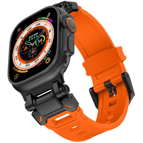 Techsuit - Watchband (W064) - Apple Watch 1/2/3/4/5/6/7/8/9/10/SE/SE 2/Ultra/Ultra 2 (42/44/45/46/49mm) - Titanium Black Orange