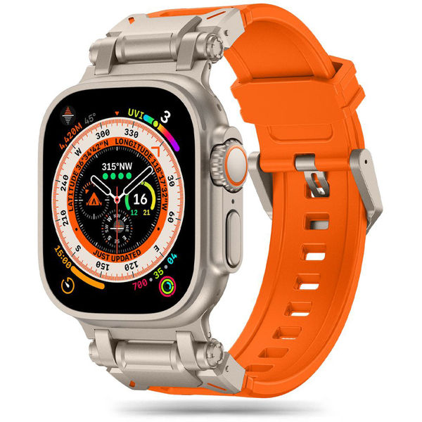 Techsuit - Watchband (W064) - Apple Watch 1/2/3/4/5/6/7/8/9/10/SE/SE 2/Ultra/Ultra 2 (42/44/45/46/49mm) - Titanium Silver Orange