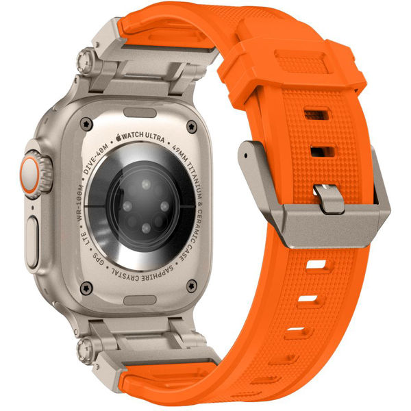 Techsuit - Watchband (W064) - Apple Watch 1/2/3/4/5/6/7/8/9/10/SE/SE 2/Ultra/Ultra 2 (42/44/45/46/49mm) - Titanium Silver Orange