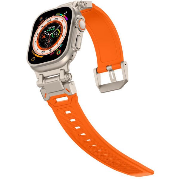 Techsuit - Watchband (W064) - Apple Watch 1/2/3/4/5/6/7/8/9/10/SE/SE 2/Ultra/Ultra 2 (42/44/45/46/49mm) - Titanium Silver Orange