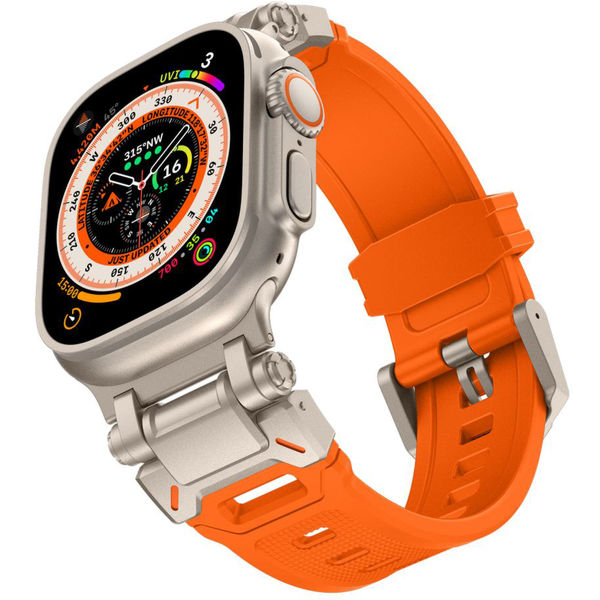 Techsuit - Watchband (W064) - Apple Watch 1/2/3/4/5/6/7/8/9/10/SE/SE 2/Ultra/Ultra 2 (42/44/45/46/49mm) - Titanium Silver Orange
