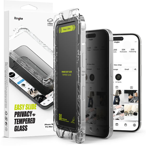Ringke - Easy Slide Tempered Glass (2 pack) - iPhone 16 Pro Max - Privacy