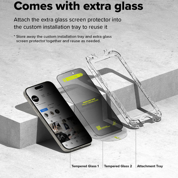 Ringke - Easy Slide Tempered Glass (2 pack) - iPhone 16 Pro Max - Privacy