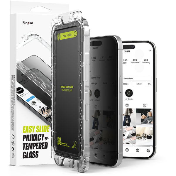 Ringke - Easy Slide Tempered Glass (2 pack) - iPhone 16 Plus / iPhone 15 Plus - Privacy