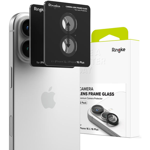 Ringke - Camera Lens Frame Glass (2 pack) - iPhone 16 / iPhone 16 Plus - Black