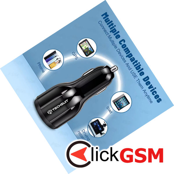 Techsuit - Car Charger Premium (TE-022) - USB-A QC5.0 30W, USB-C PD30W, Total 60W, LED Light - Black