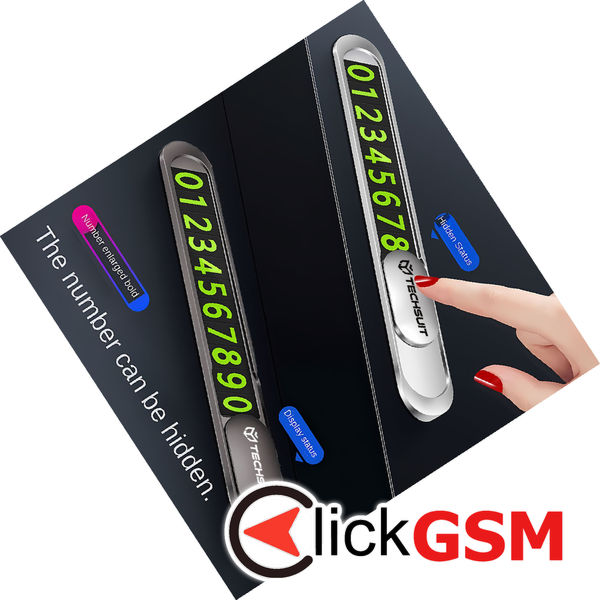 Techsuit - Premium Phone Number Plate (PNP1) - for Temporary Parking, Zinc Alloy - Black