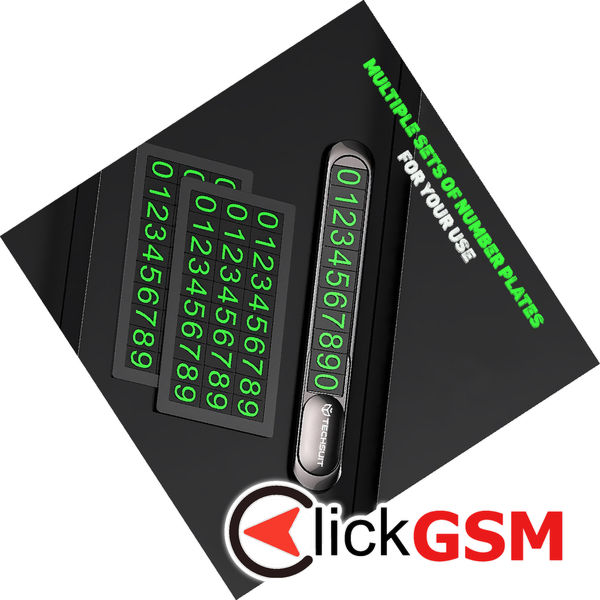 Techsuit - Premium Phone Number Plate (PNP1) - for Temporary Parking, Zinc Alloy - Black