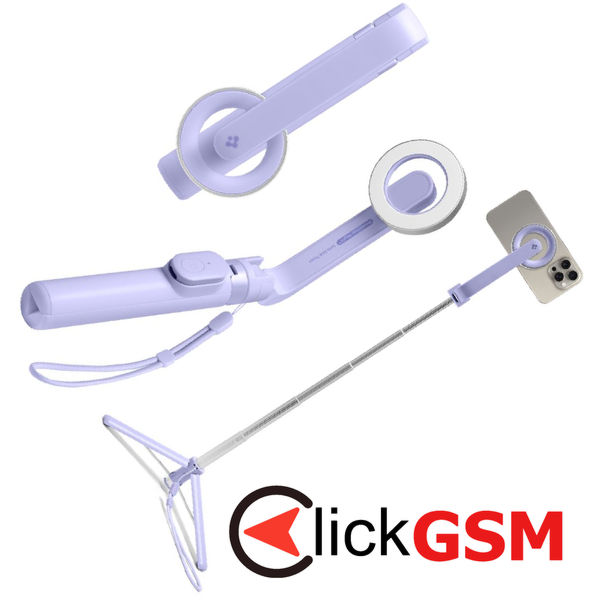 Spigen - Selfie Stick (S571W) - MagSafe Compatible, with Tripod, Stable, Bluetooth, for iOS and Android - Lavender