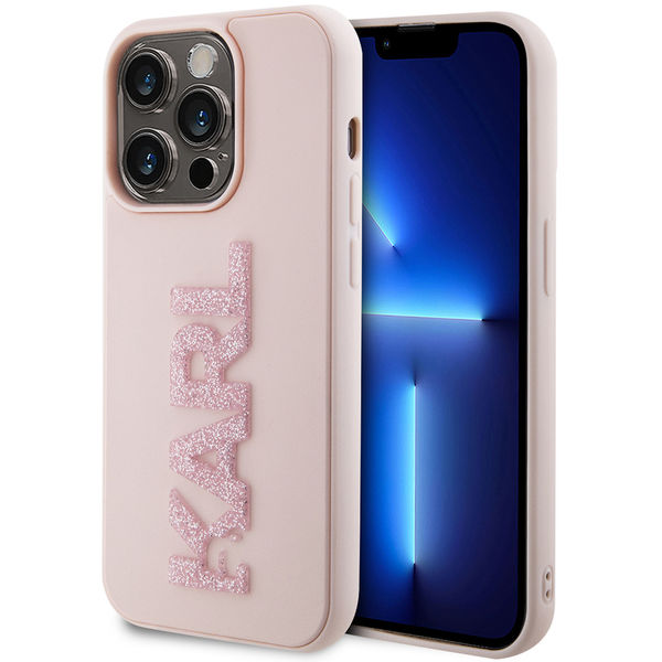 Karl Lagerfeld - 3D Design (KLHCP15L3DMBKCP) - iPhone 15 Pro - Pink Rubber Glitter Logo