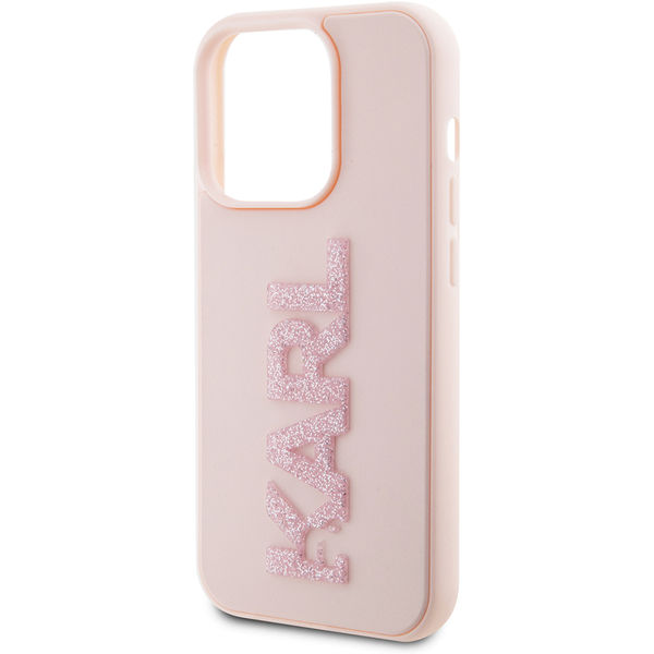 Karl Lagerfeld - 3D Design (KLHCP15L3DMBKCP) - iPhone 15 Pro - Pink Rubber Glitter Logo